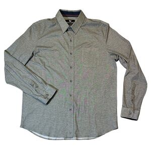 Buttercloth mens XL regular fit gray heather knit button up casual shirt EUC
